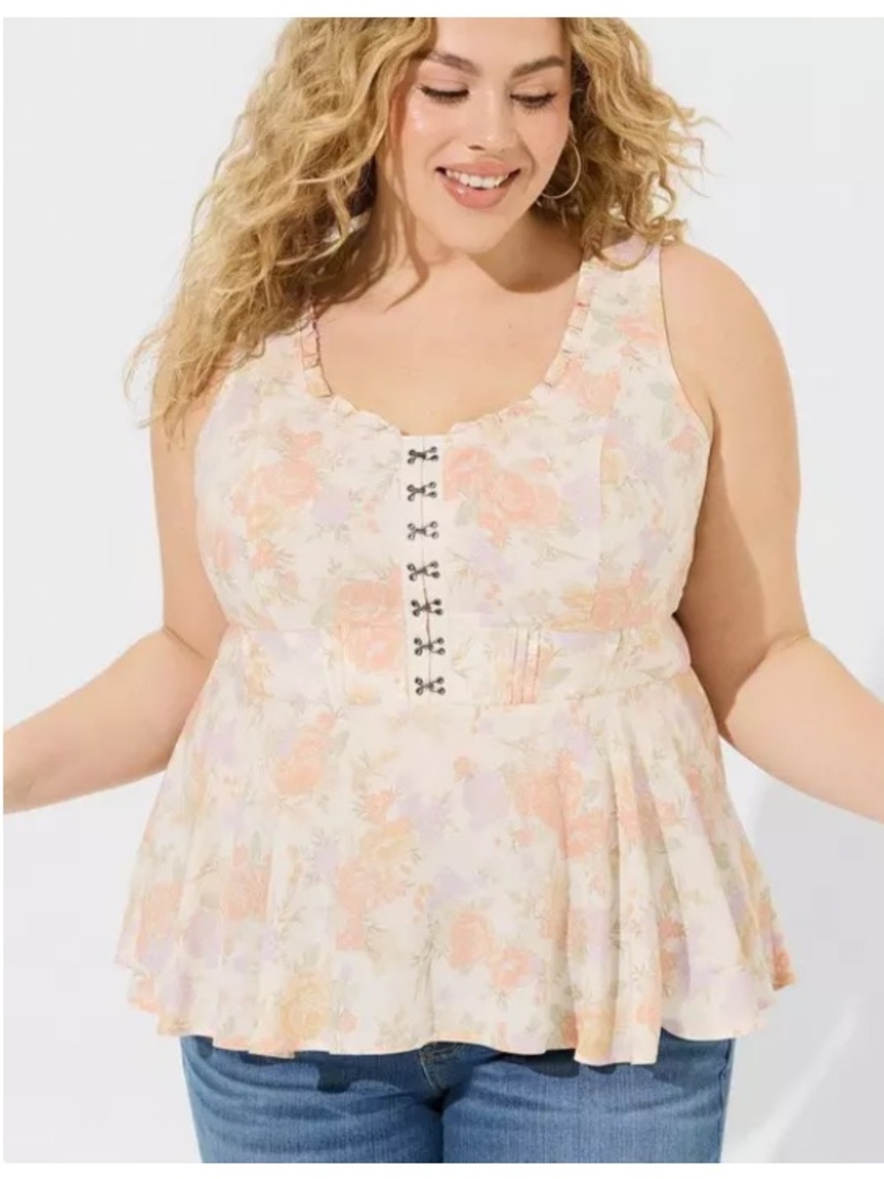 Torrid Cottage Floral Babydoll Challis Corset Sleeveless Peplum Tank Top Pink 5X